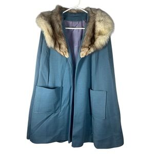 70s The American Way With Wool Vintage Fur Neck Cape Large